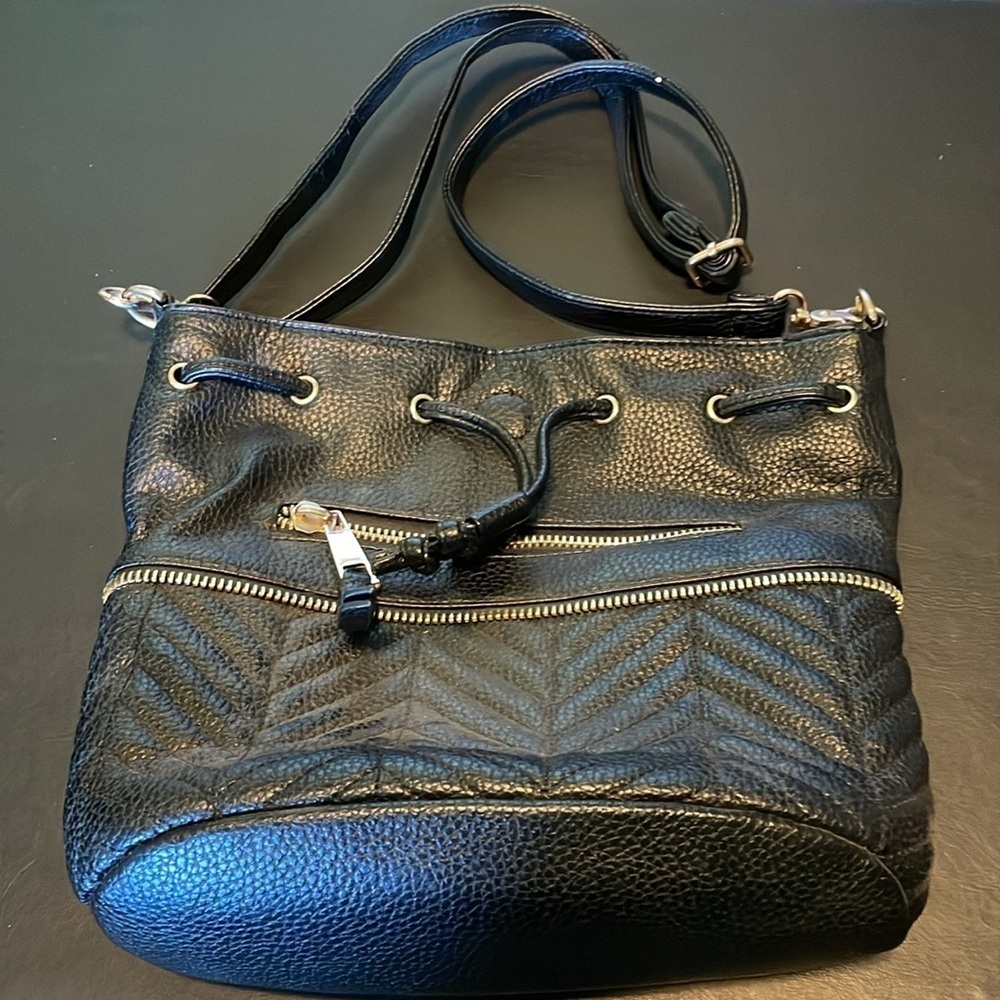 UNDER ONE SKY Black Leather Shoulder Hobo Bag Purse